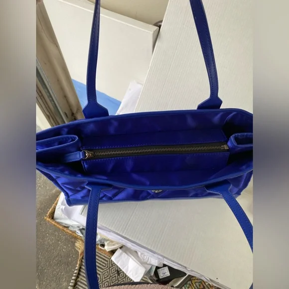 Kurt Geiger London Recycled Square Shopper Tote Blue Quilted Nylon Large Eagle - Picture 8 of 13